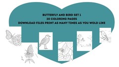 Digital Download mix set of 20 buterfly/birds coloring pages made from photos