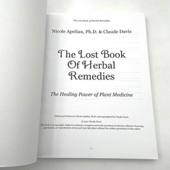 The Lost Book of Herbal Remedies Nicole Apelian, Ph.D and Claude Davis 2020 VG