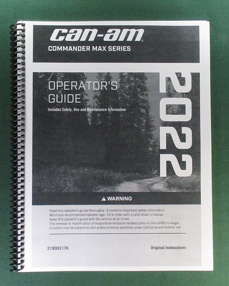 2022 Can-Am Commander MX XT Owner’s Manual: 228 Pages & Protective Covers!