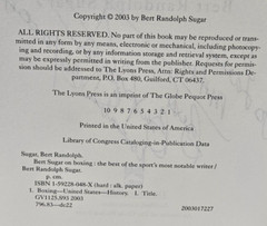 Burt Sugar on Boxing by Bert Randolph Sugar, Signed, 2003 1st Edition/1st Print